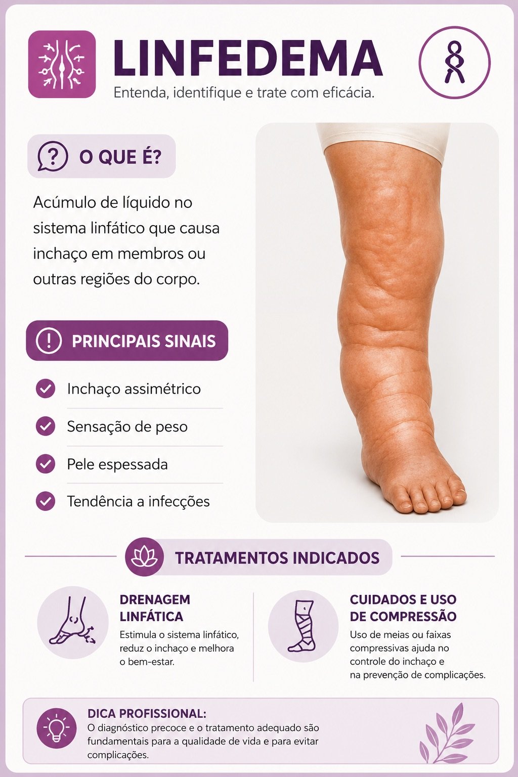 Ficha visual sobre Linfedema: o que é, principais sinais e tratamentos indicados